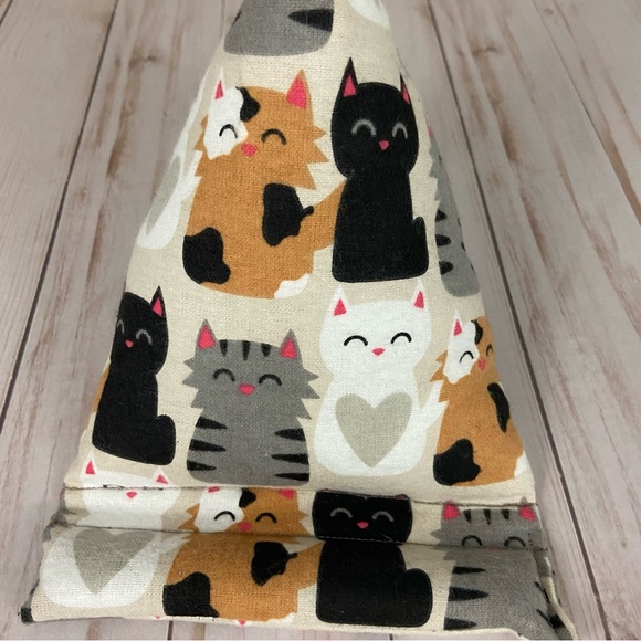 Phone Holder Pillow Stand Cellphone Black Cat Striped White Gray Heart Handmade - Picture 6 of 12